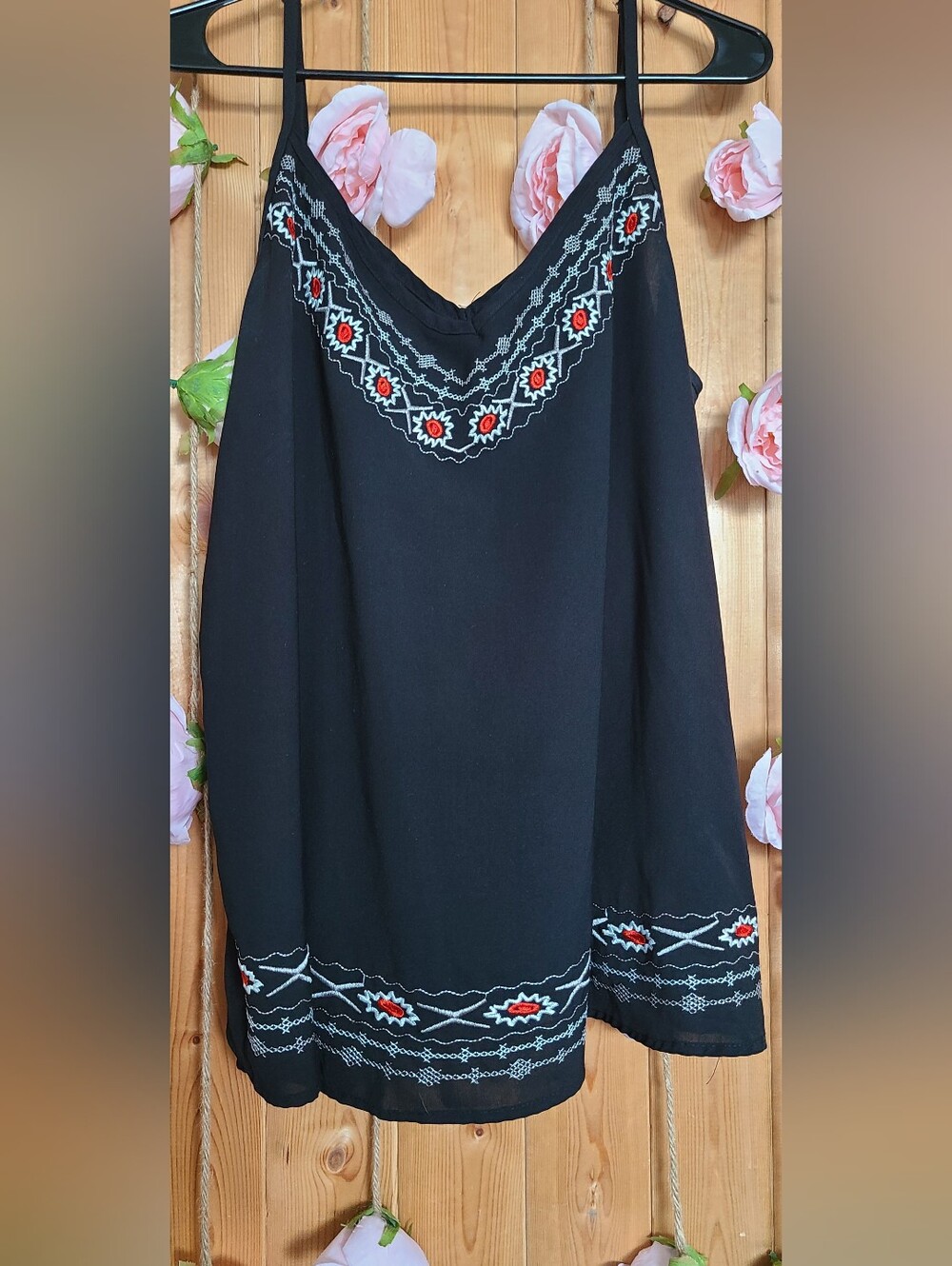 Embroidered Black V-Neck Women's Sweater